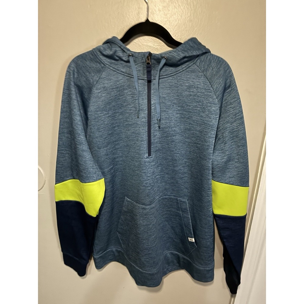 DSG 1/4 Zip Hoodie Heather Blue Neon Yellow Navy Colorblock Fleece XL